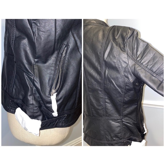 Vegan Leather Rocker Bomber Jacket - Picture 6 of 8